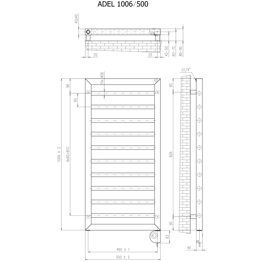 Vertaduro - Badeværelsesradiator med termostat ADEL 400W 100x50 cm sort