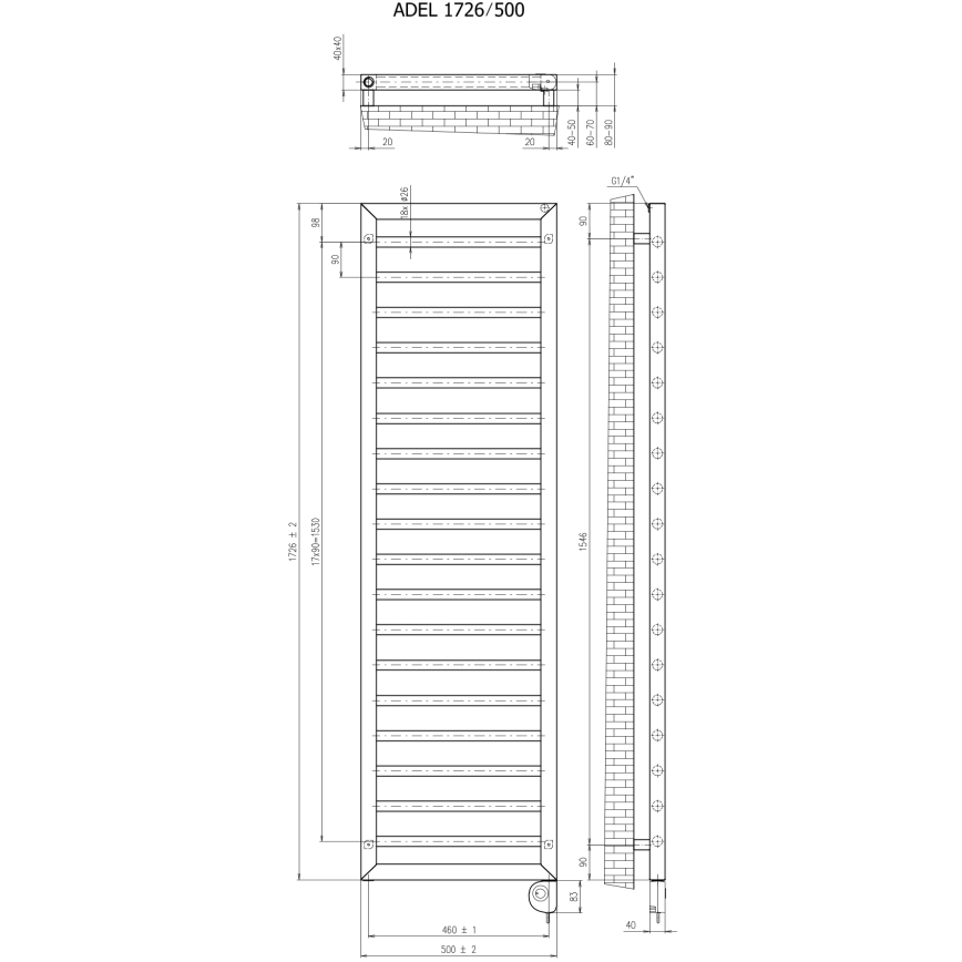 Vertaduro - Badeværelsesradiator med termostat ADEL 600W 172x50 cm taupe