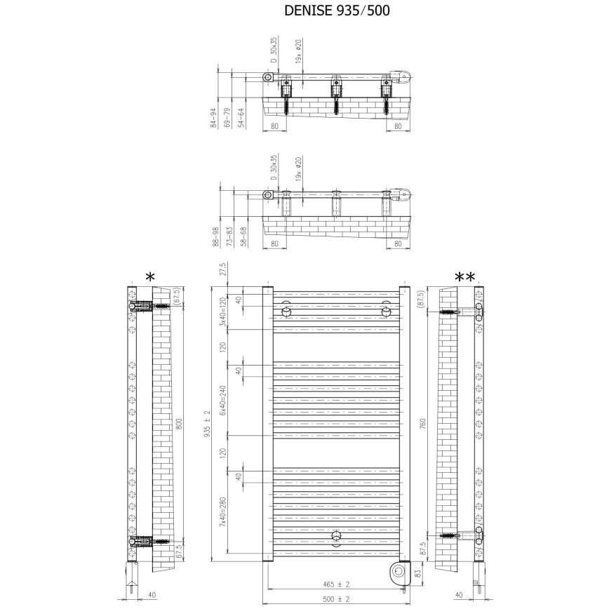 Vertaduro - Badeværelsesradiator med termostat DENISE 400W 94x50 cm sort