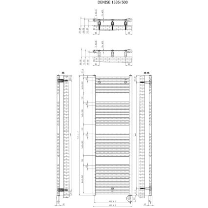 Vertaduro - Badeværelsesradiator med termostat DENISE 600W 154x50 cm sort