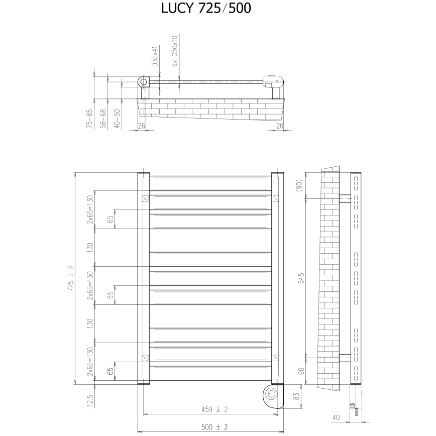 Vertaduro - Badeværelsesradiator med termostat LUCY 400W 73x50 cm taupe