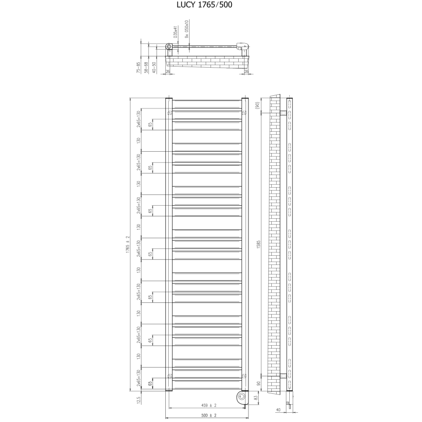 Vertaduro - Badeværelsesradiator med termostat LUCY 800W 177x50 cm taupe