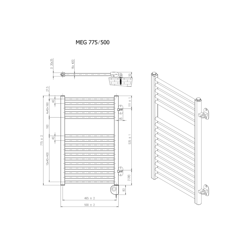 Vertaduro - Badeværelsesradiator med termostat MEG 400W 78x50 cm taupe