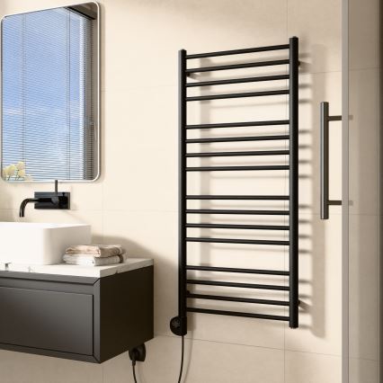 Vertaduro - Badeværelsesradiator med termostat SIMONE, 400 W, 114 x 50 cm, sort