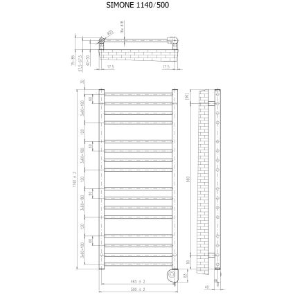 Vertaduro - Badeværelsesradiator med termostat SIMONE, 400 W, 114 x 50 cm, sort