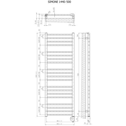 Vertaduro - Badeværelsesradiator med termostat SIMONE 600 W 144 x 50 cm sort
