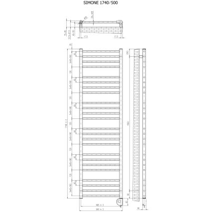 Vertaduro - Badeværelsesradiator med termostat SIMONE 600W 174x50 cm sort
