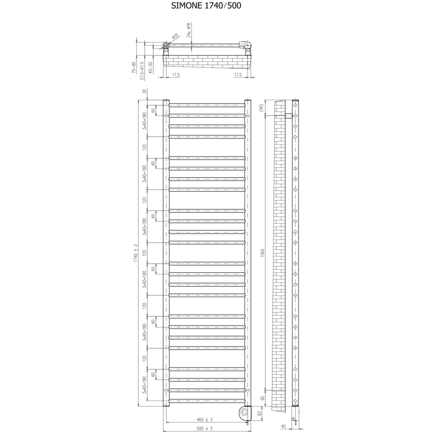 Vertaduro - Badeværelsesradiator med termostat SIMONE 600W 174x50 cm taupe