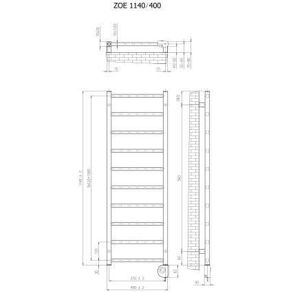 Vertaduro - Badeværelsesradiator med termostat ZOE 400W 114x40 cm hvid