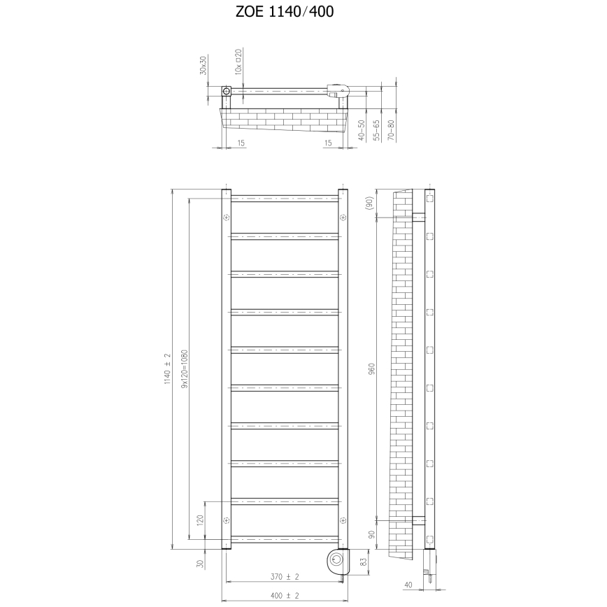 Vertaduro - Badeværelsesradiator med termostat ZOE 400W 114x40 cm hvid