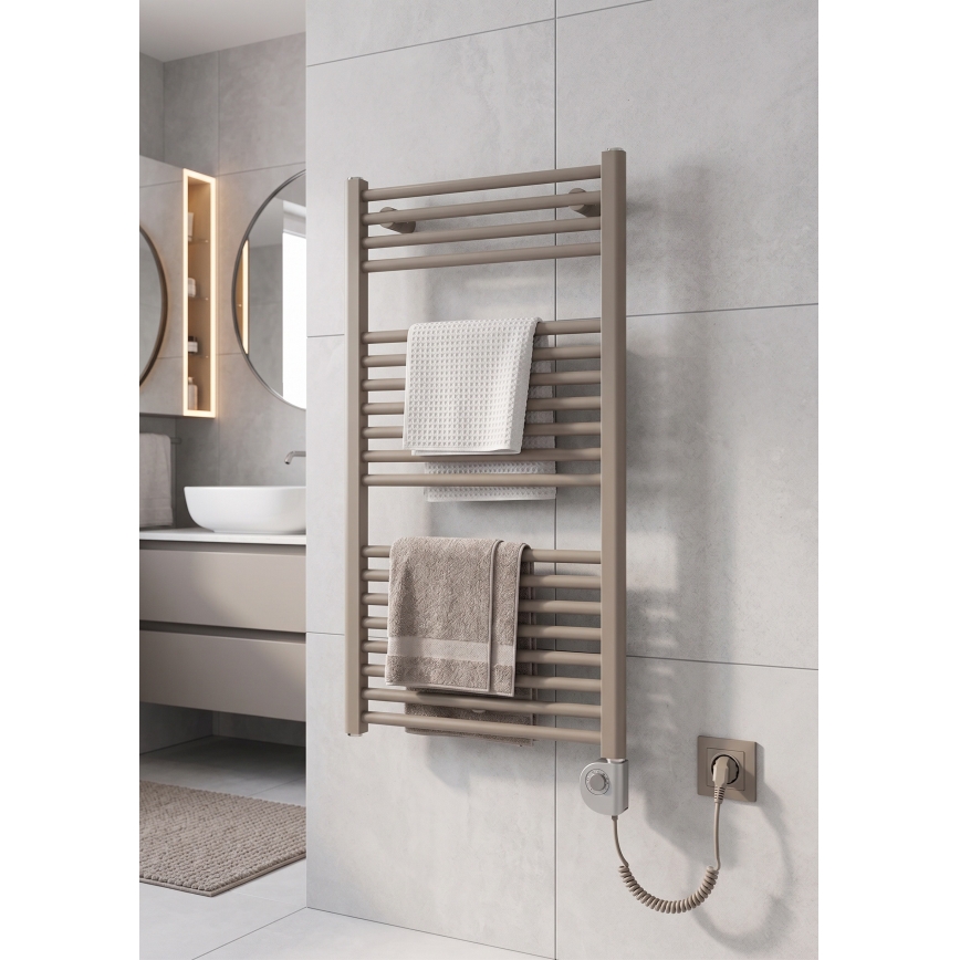 Vertaduro - DENISE badeværelsesradiator med indbygget termostat, 400 W, 94 x 50 cm, taupe