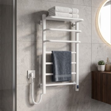 Vertaduro - Elektrisk håndklædetørrer med termostat DOR 155W/230V 80x48 cm IP44 hvid venstrevendt
