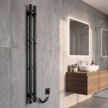 Vertaduro - Elektrisk håndklædetørrer med termostat VEO 70W/230V 120x9 cm IP44 sort højre
