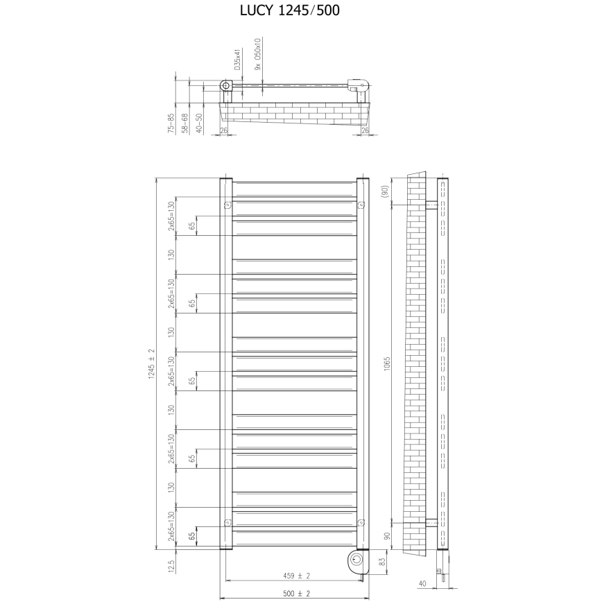 Vertaduro - Håndklædetørrer med termostat LUCY 600W 125x50 cm sort