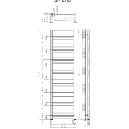 Vertaduro - LUCY badeværelsesradiator med termostat, 800W, 177x50 cm, hvid