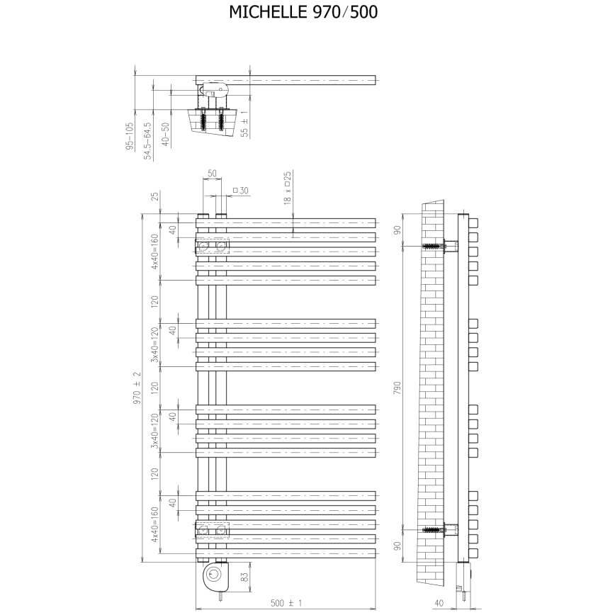 Vertaduro - MICHELLE badeværelsesradiator med termostat 600W 97x50 cm taupe