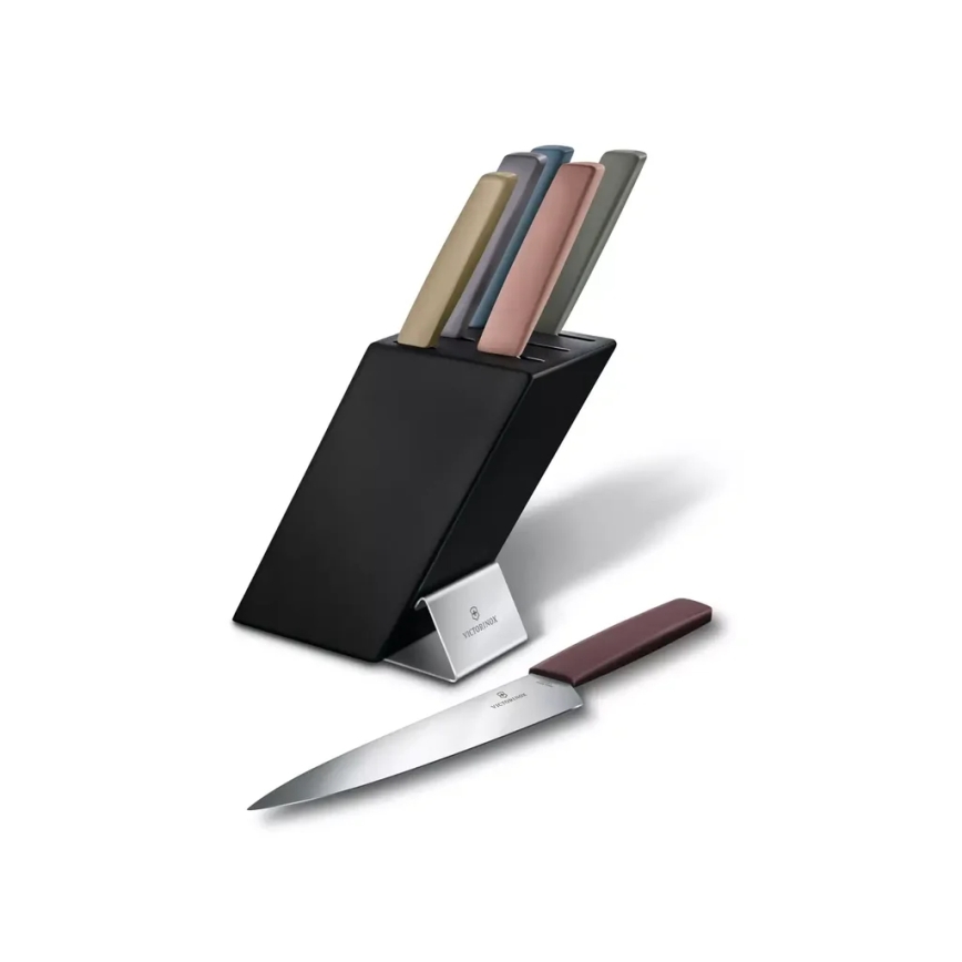 Victorinox -Køkkenknivsæt i knivblok SWISS MODERN 7 dele bøg/multifarvet