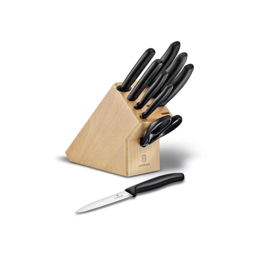 Victorinox - SWISS CLASSIC 10-delt sæt køkkenknive i knivblok, bøgetræ/beige