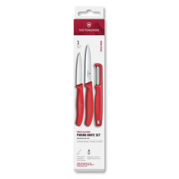 Victorinox - SWISS CLASSIC 3-delt sæt køkkenknive med skræller, rød