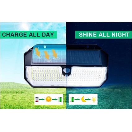 Viking - LED solcelledrevet væglampe med sensor LED/2W/3,7V IP65 6000K 2200 mAh