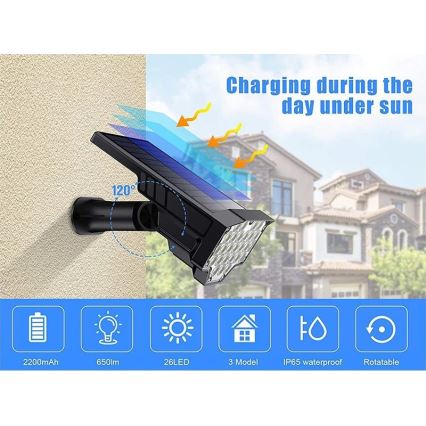 Viking - LED solcellelampe LED/1W/3,7V IP65 6000K 2200 mAh