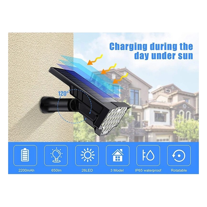 Viking - LED solcellelampe LED/1W/3,7V IP65 6000K 2200 mAh