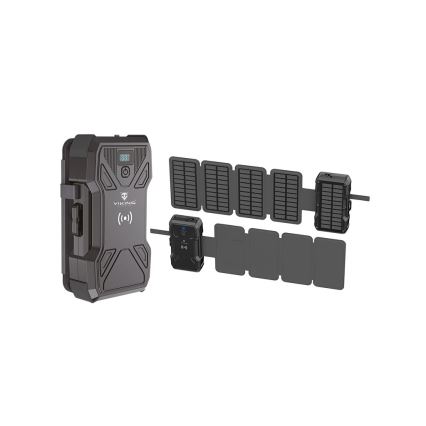 Viking - Powerbank med LED-lommelygte, trådløs opladning og solpanel Power Delivery 22,5W/30000 mAh