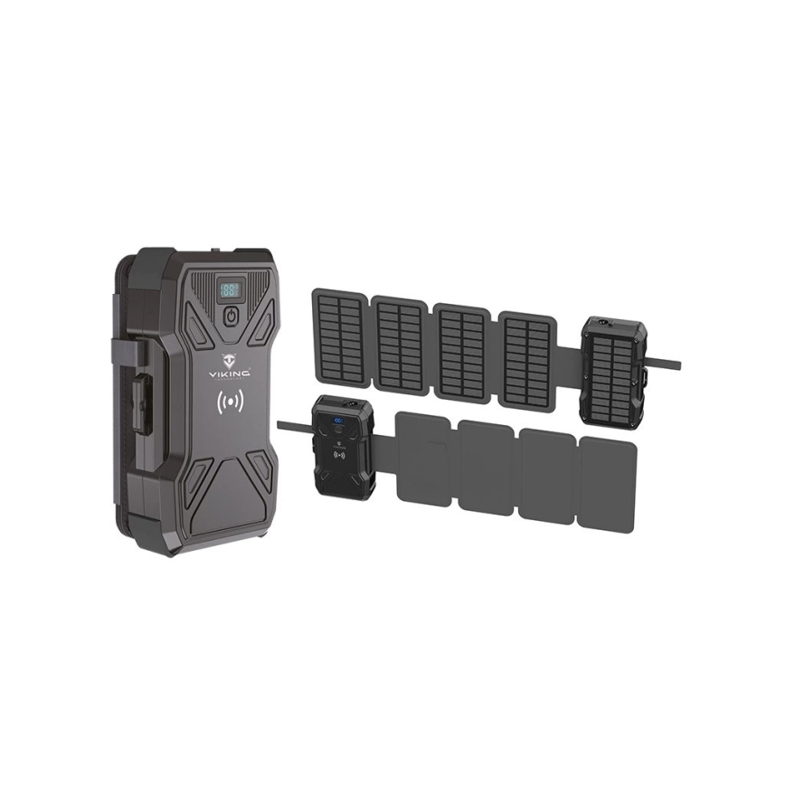 Viking - Powerbank med LED-lommelygte, trådløs opladning og solpanel Power Delivery 22,5W/30000 mAh