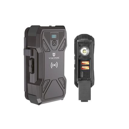 Viking - Powerbank med LED-lommelygte, trådløs opladning og solpanel Power Delivery 22,5W/30000 mAh