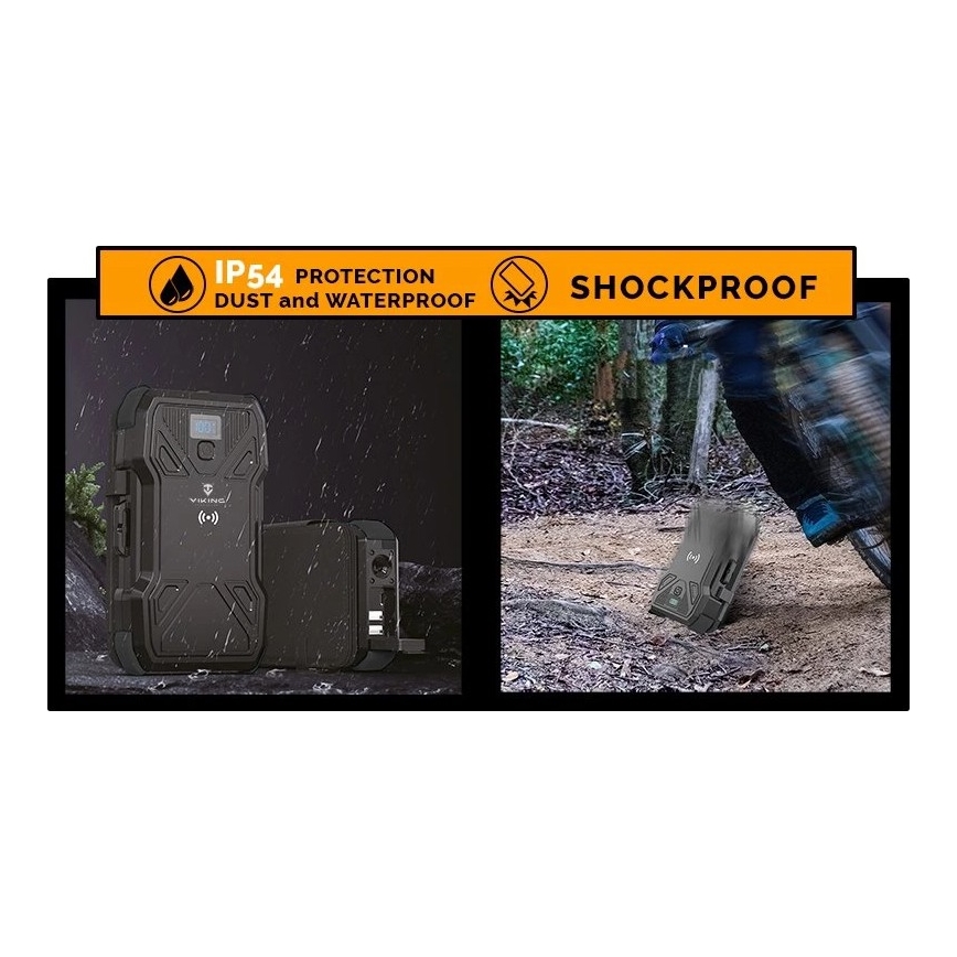 Viking - Powerbank med LED-lommelygte, trådløs opladning og solpanel Power Delivery 22,5W/30000 mAh
