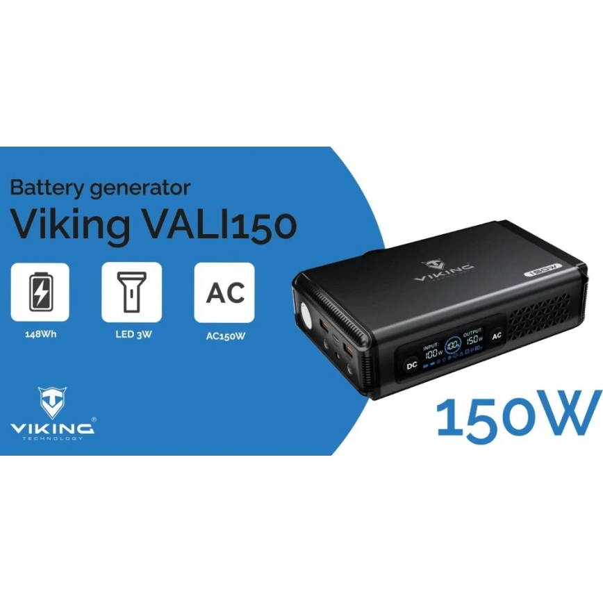 Viking - Powerbank med LED-display og Power Delivery 10000 mAh