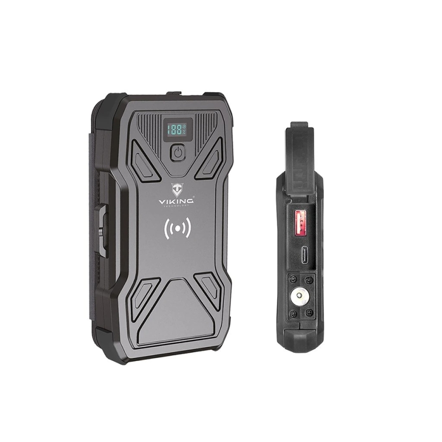 Viking - Powerbank med indbygget LED-lommelygte, trådløs opladning og solpanel, Power Delivery 22,5 W / 10000 mAh