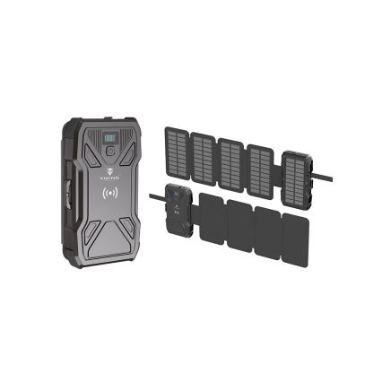 Viking - Powerbank med indbygget LED-lommelygte, trådløs opladning og solpanel, Power Delivery 22,5 W / 10000 mAh