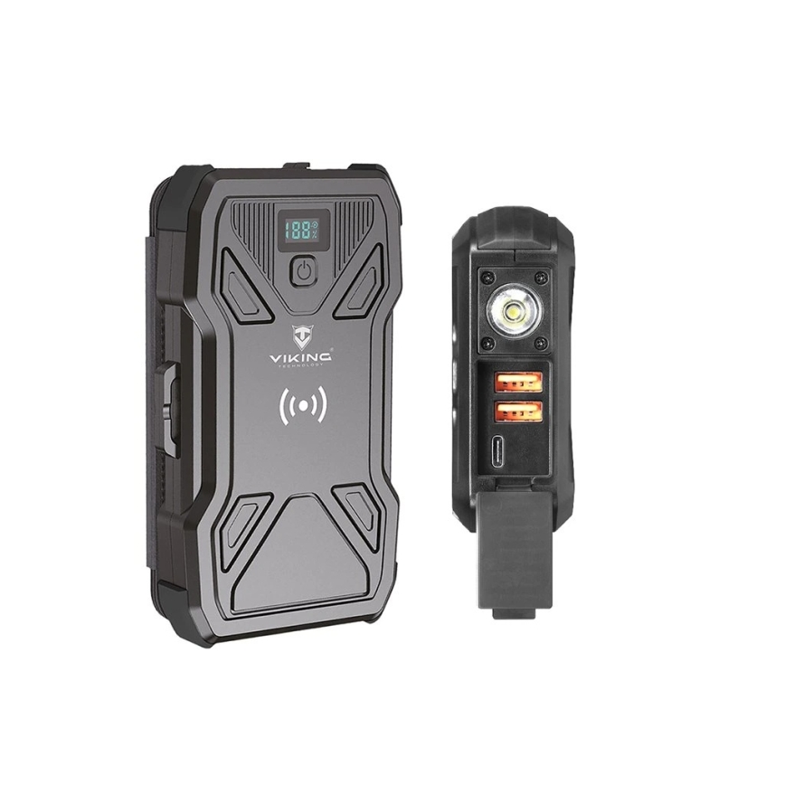 Viking - powerbank med LED-lommelygte, trådløs opladning og solpanel Power Delivery 22,5W/20000 mAh