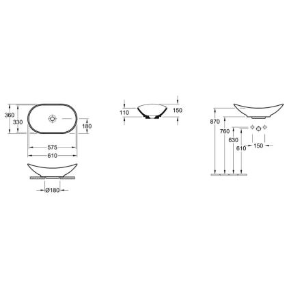 Villeroy & Boch 411060R1 - Bordmonteret håndvask MY NATURE 61x36 cm, keramik/hvid