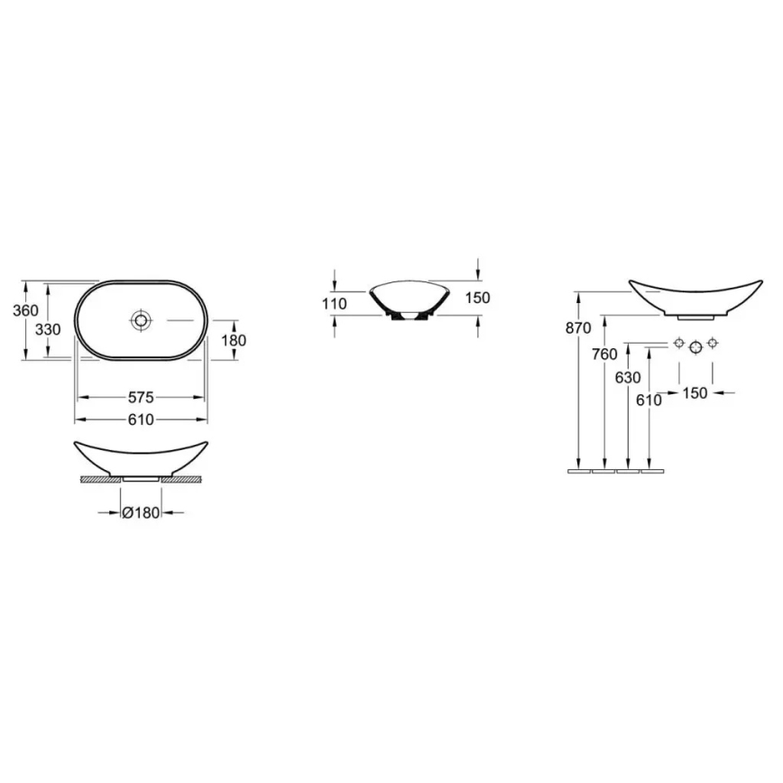 Villeroy & Boch 411060R1 - Bordmonteret håndvask MY NATURE 61x36 cm, keramik/hvid