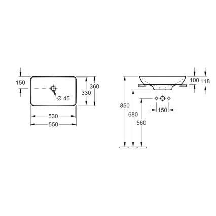Villeroy & Boch 41135501 - Håndvask til bordplade VENTICELLO 55,5x36 cm keramik/hvid