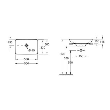 Villeroy & Boch 411355R1 - Håndvask til bordplade VENTICELLO 55,5x36 cm keramik/hvid