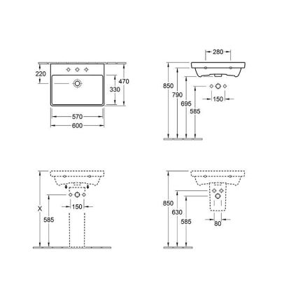 Villeroy & Boch 415860R1 - Vægmonteret håndvask AVENTO 60x47 cm keramik/hvid