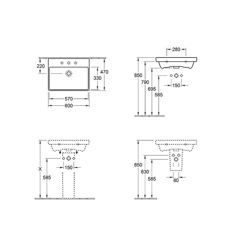 Villeroy & Boch 415860R1 - Vægmonteret håndvask AVENTO 60x47 cm keramik/hvid