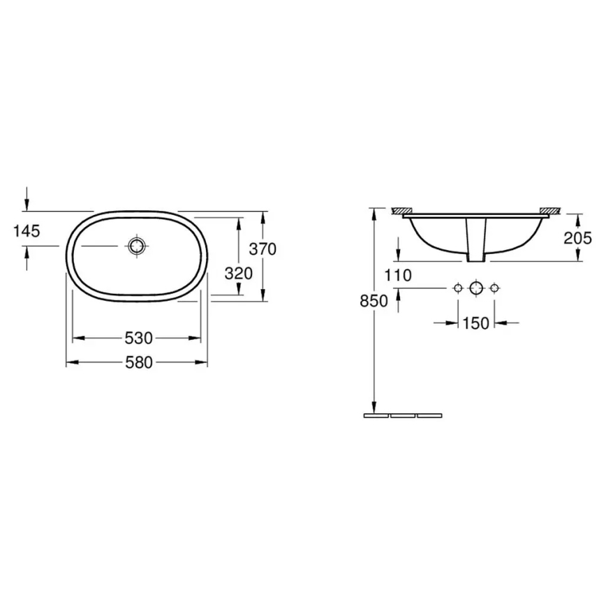 Villeroy & Boch 41625001 - Nedfældet håndvask O.NOVO 53x32 cm keramik/hvid