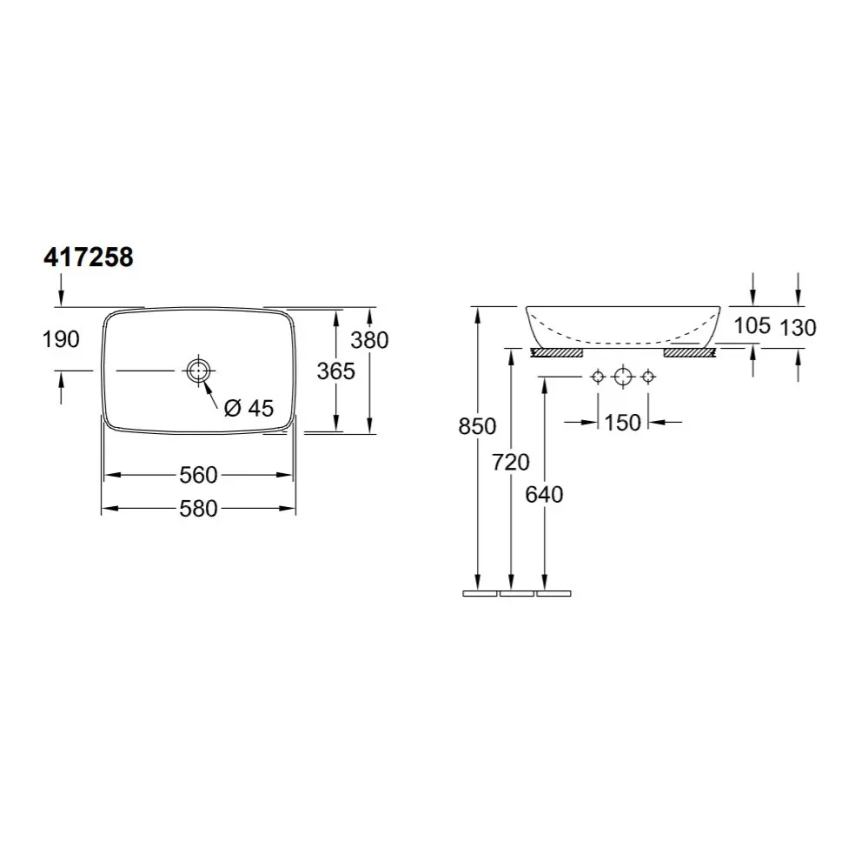 Villeroy & Boch 417258R1 - Håndvask til bordplade ARTIS 58 x 38,5 cm keramik/hvid