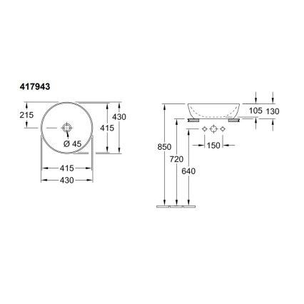 Villeroy & Boch 417943R1 - ARTIS håndvask til bordplade Ø 43 cm, keramik/hvid