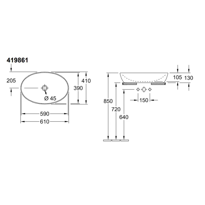Villeroy & Boch 419861R1 - Håndvask til bordplade ARTIS 61 x 41 cm i keramik, hvid