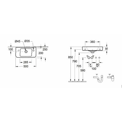 Villeroy & Boch 4342R501 - Væghængt håndvask O.NOVO 50x25 cm keramik/hvid