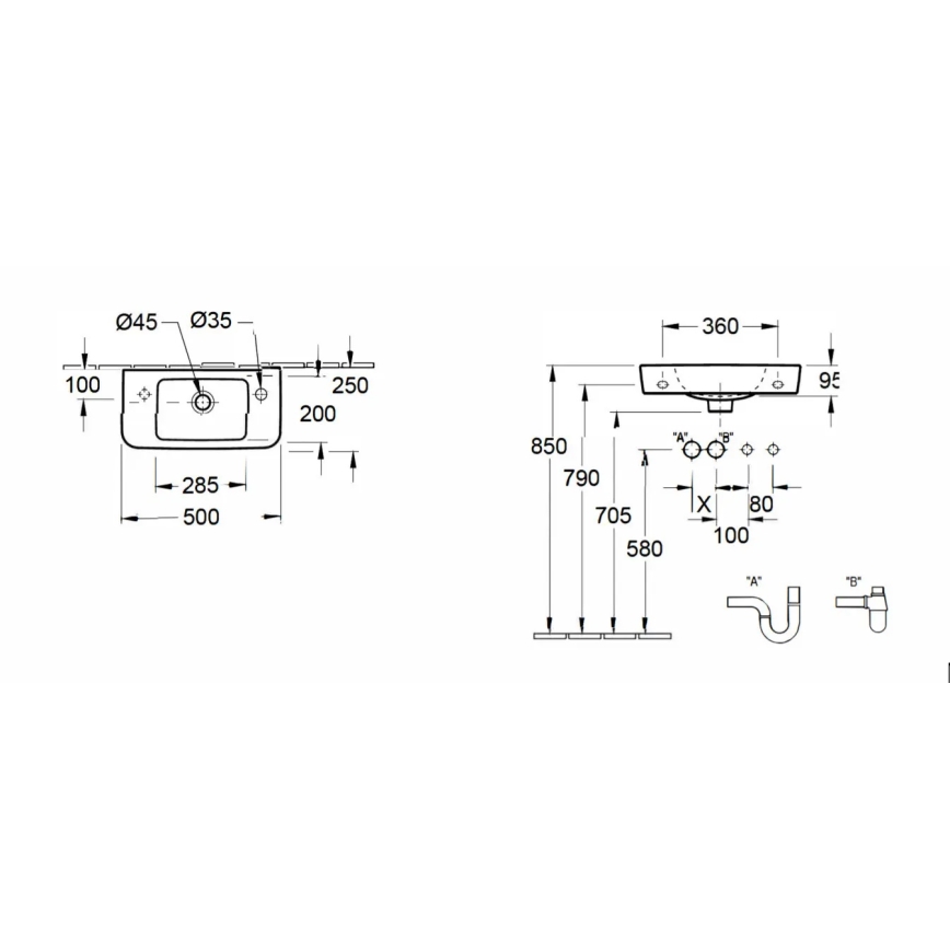 Villeroy & Boch 4342R501 - Væghængt håndvask O.NOVO 50x25 cm keramik/hvid