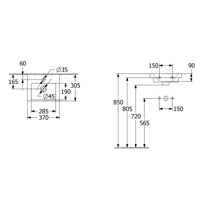 Villeroy & Boch 43703701 - Væghængt håndvask SUBWAY 37x30,5 cm keramik/hvid