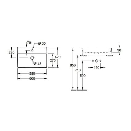 Villeroy & Boch 4A076001 - Håndvask til bordplade MEMENTO 60 x 42 cm, keramik/hvid