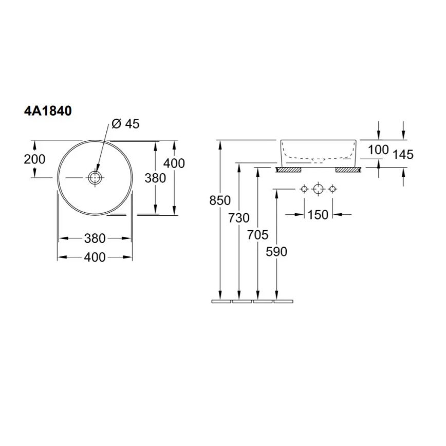Villeroy & Boch 4A1840R1 - Vask til bordplade COLLARO Ø 40 cm keramik/hvid