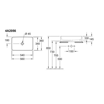 Villeroy & Boch 4A205601 - COLLARO håndvask til bordplade 56 x 36 cm keramik/hvid